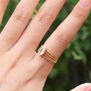 3/$35 Oval 18K Gold Plated Open Ring Stainless Steel Zirconia Crystal Diamond